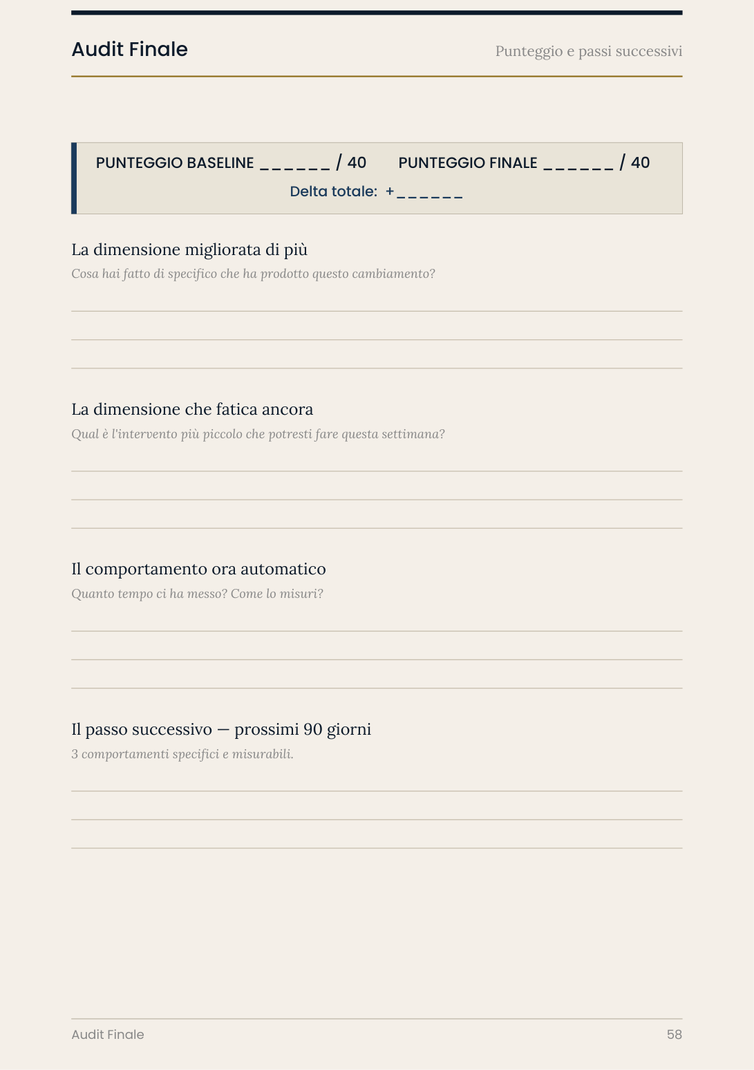 Protocollo Personale — Audit Finale con punteggio e delta misurabile